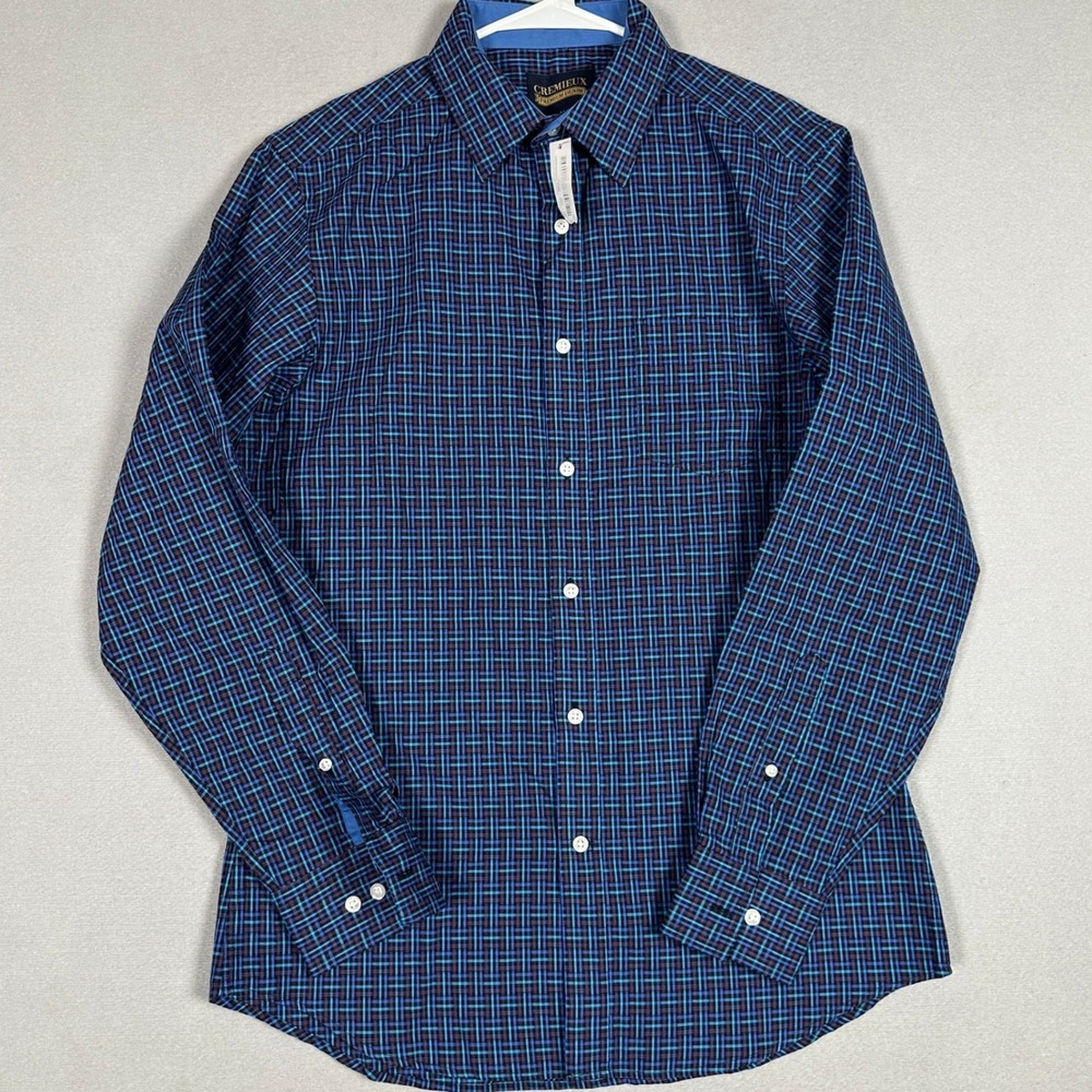 NEW Daniel Cremieux Shirt Men Medium Premium Denim Blue Purple Plaid Button Down